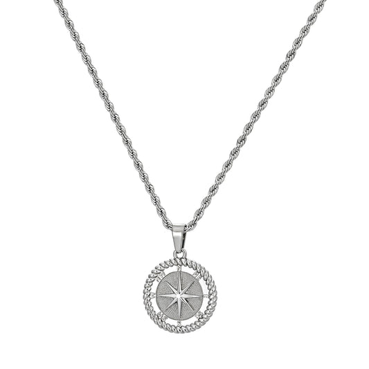 Compass Pendant Necklace Twisted Rope Chain N00372
