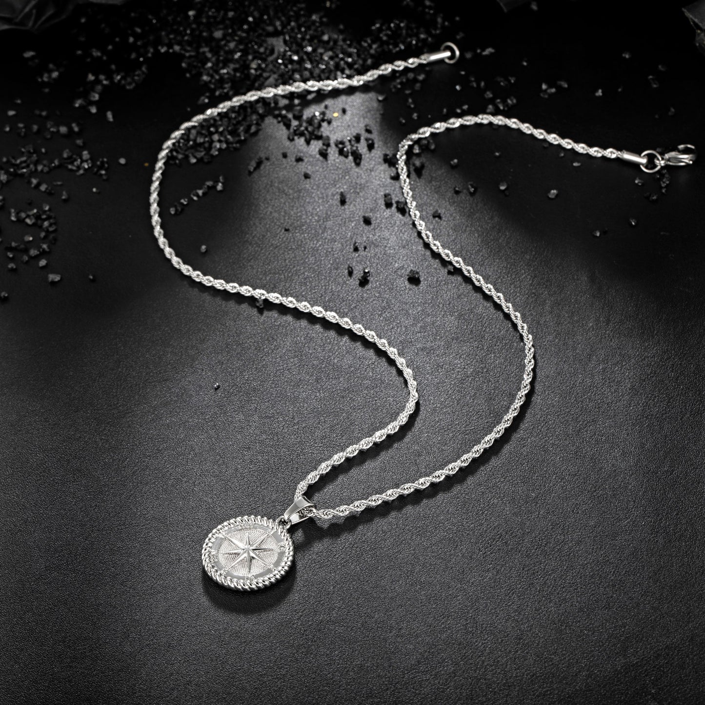 Compass Pendant Necklace Twisted Rope Chain N00372