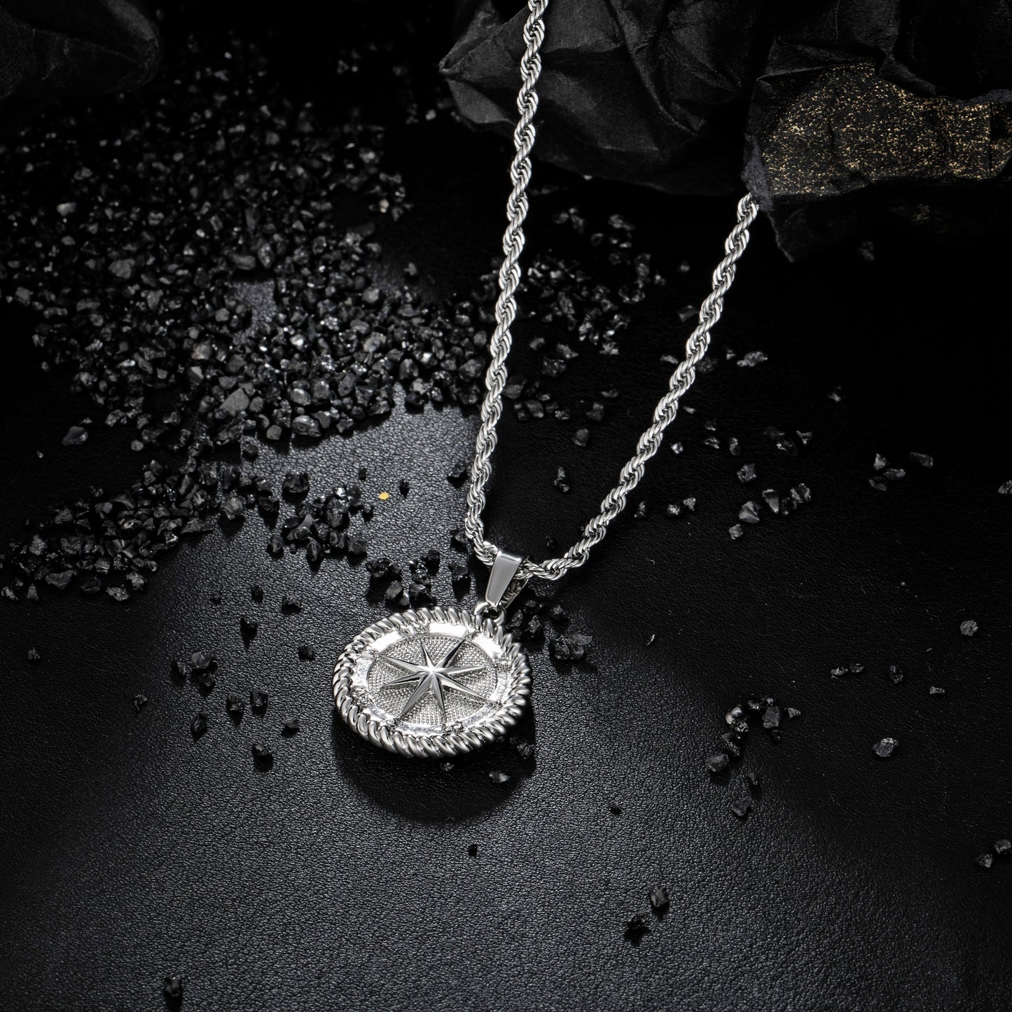 Compass Pendant Necklace Twisted Rope Chain N00372