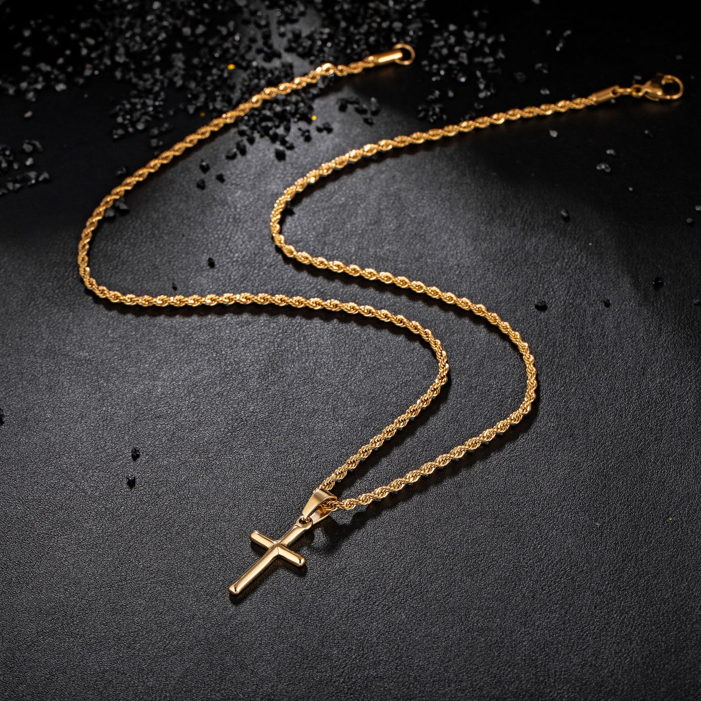 Gold Cross Necklace Twisted Rope Chain N00334