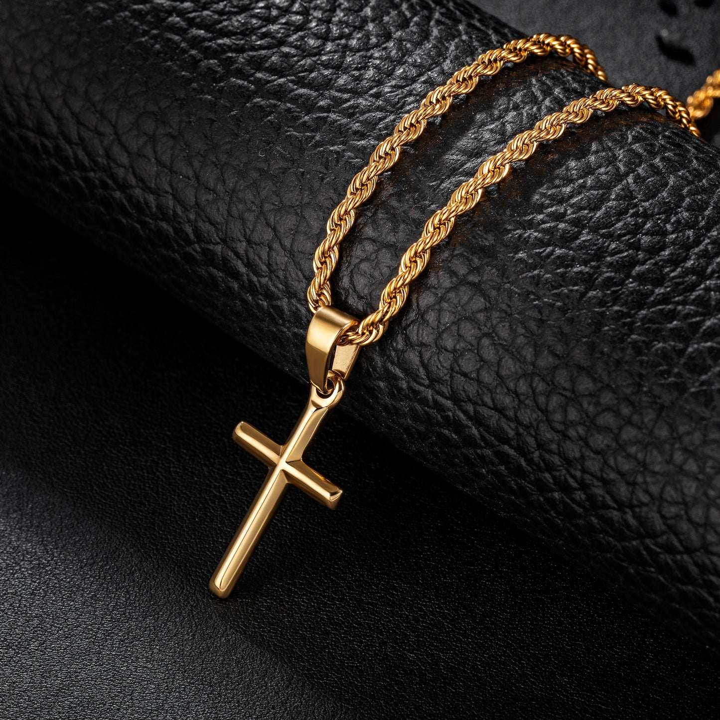 Gold Cross Necklace Twisted Rope Chain N00334