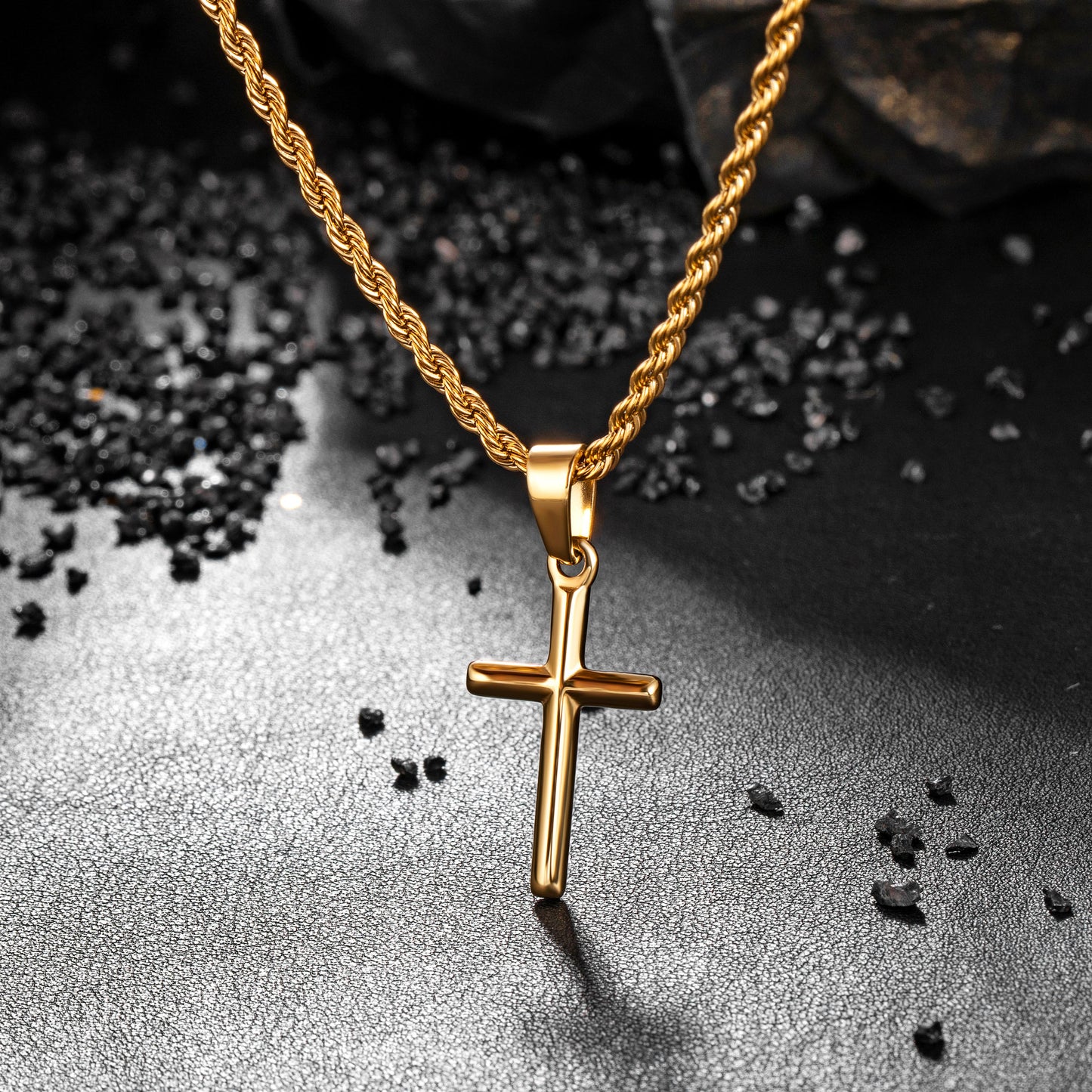 Gold Cross Necklace Twisted Rope Chain N00334