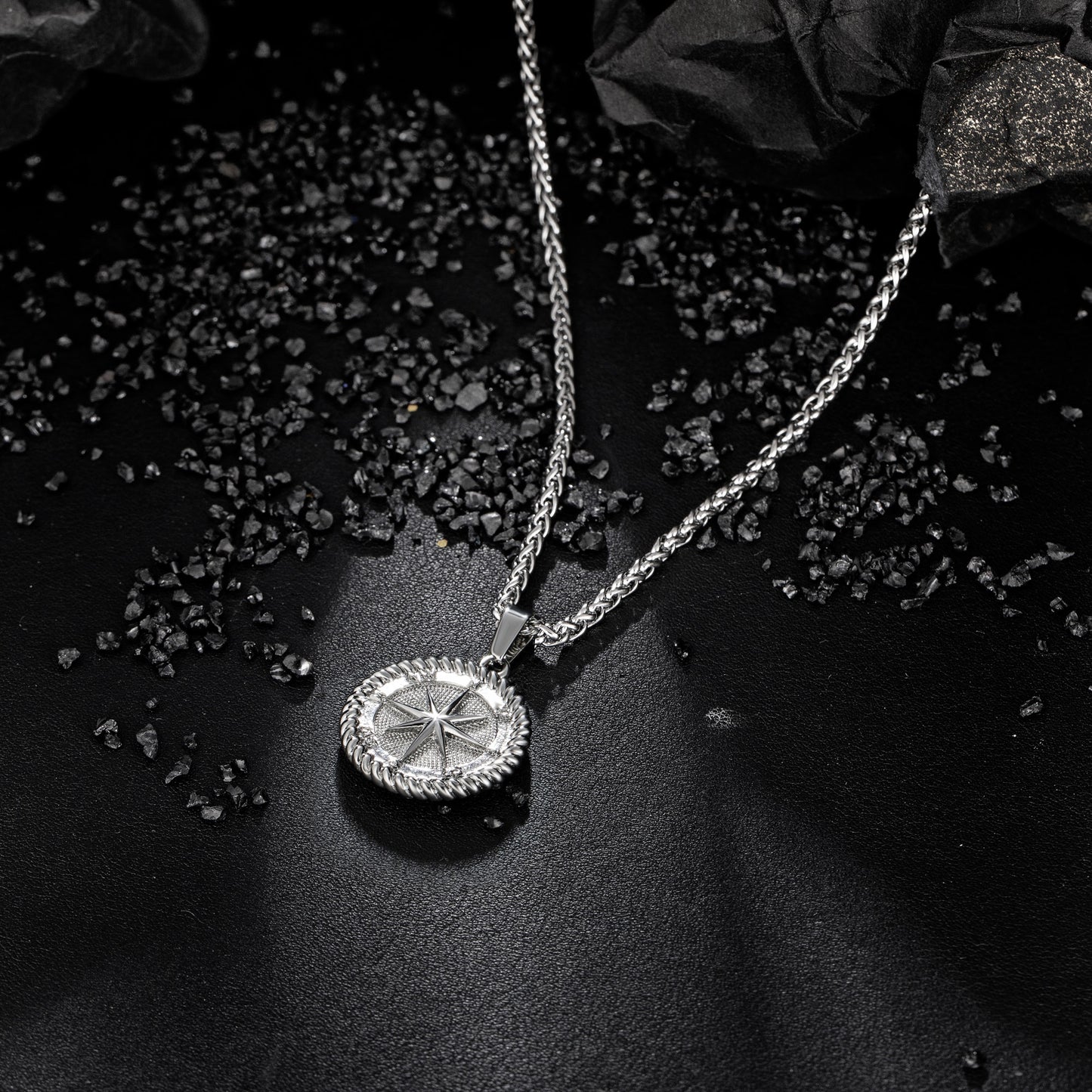 Compass Pendant Necklace Wheat Chain N00373