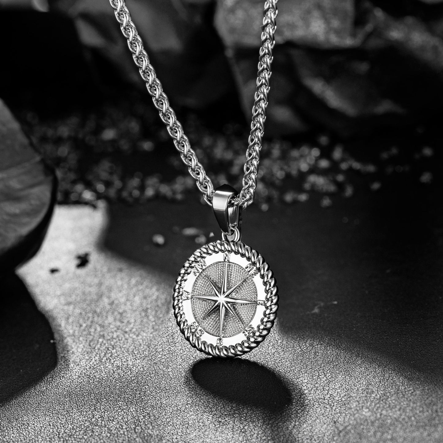 Compass Pendant Necklace Wheat Chain N00373
