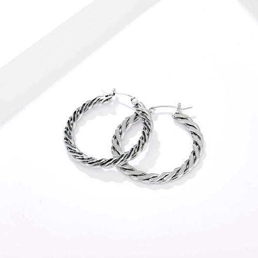 Twisted Hoop Earrings for Women, Stainless Steel Geometric Earrings with Rope Texture Design, Minimalist Round Jewelry for Daily Wear and Special Occasions