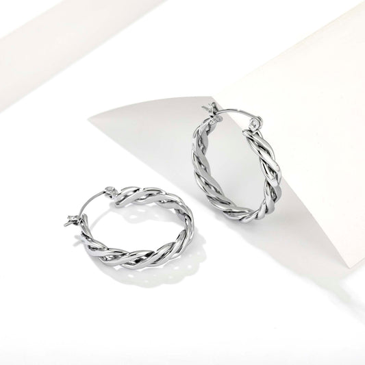 Stainless Steel Hoop Earrings for Women, Twisted Geometric Small Hoop Earrings with Rope Texture Design, Minimalist Round Jewelry for Everyday Wear