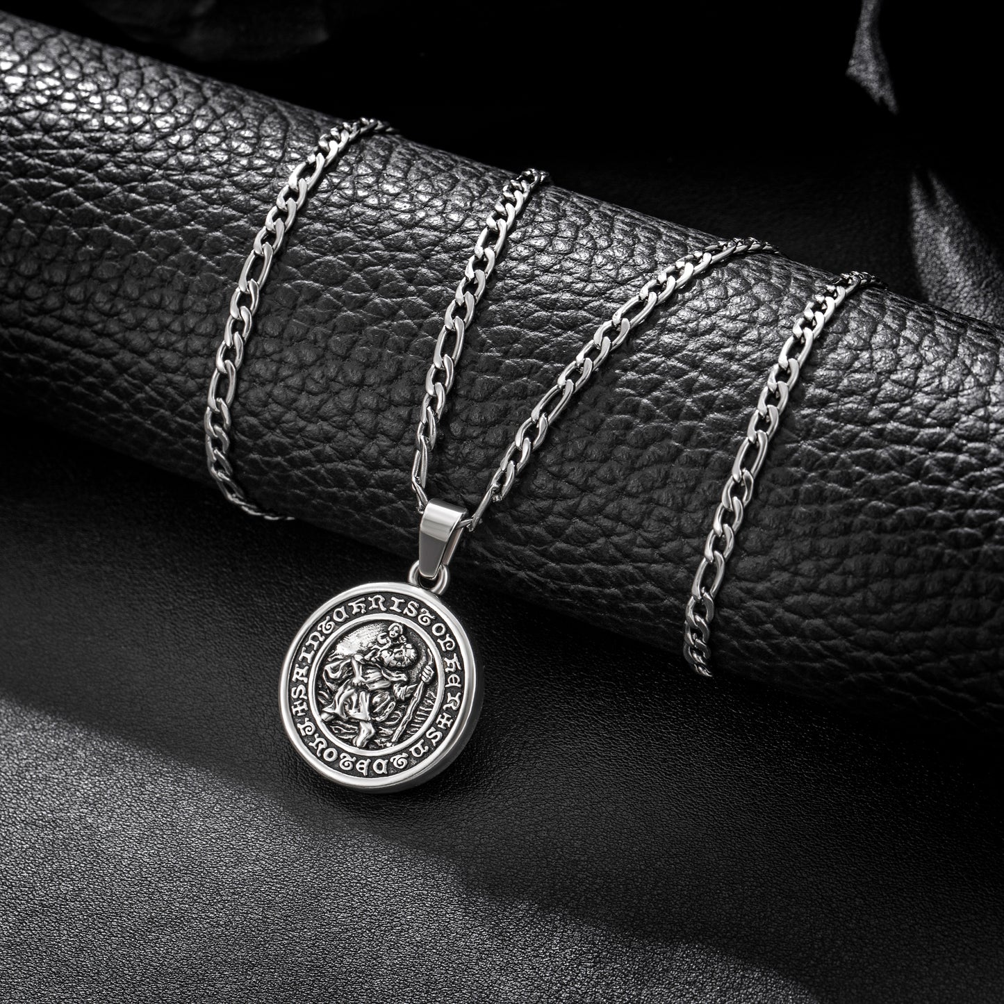 Antique Silver Pendant Necklace Figaro Chain N00980
