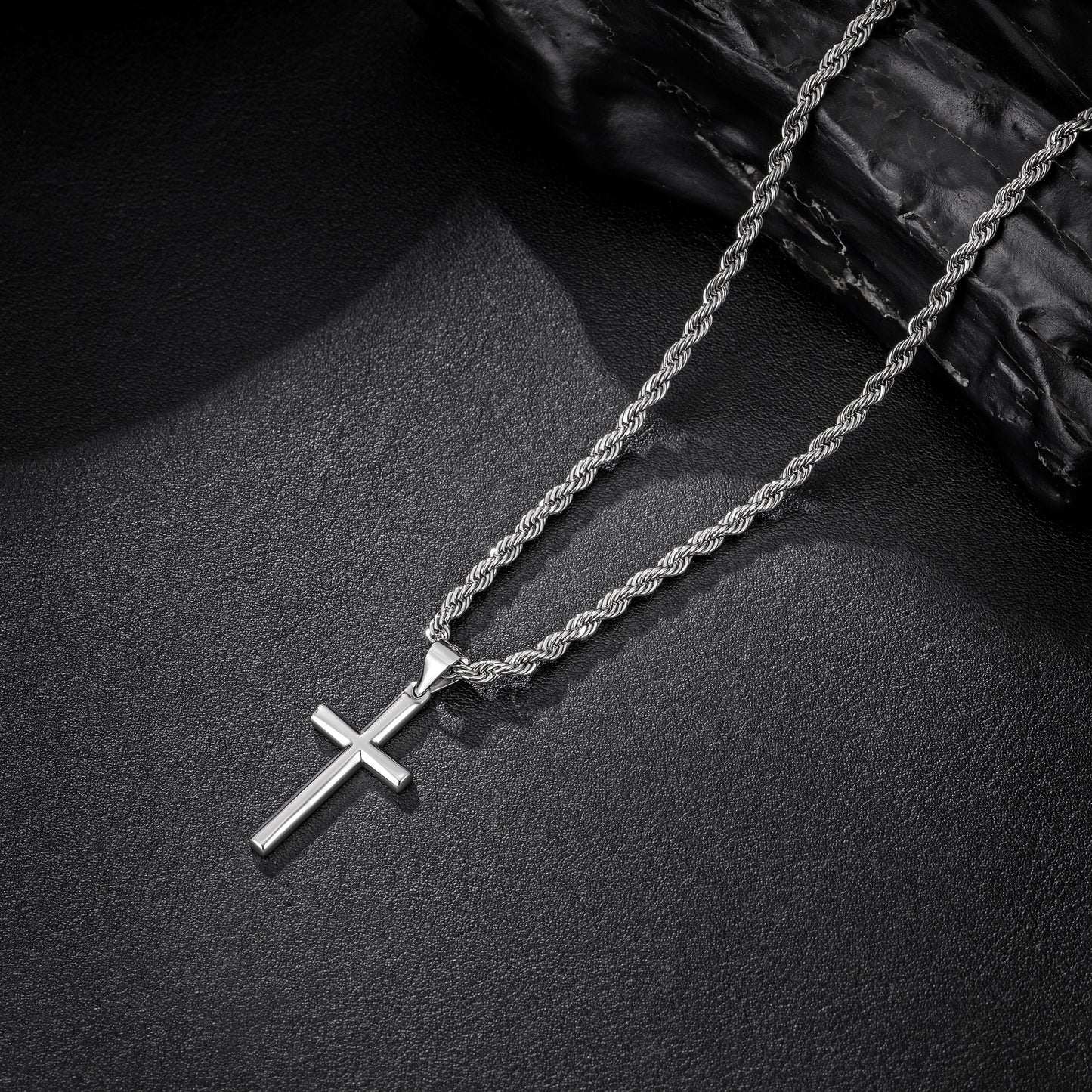 925 Sterling Silver Cross Necklace Twisted Rope Chain N01822