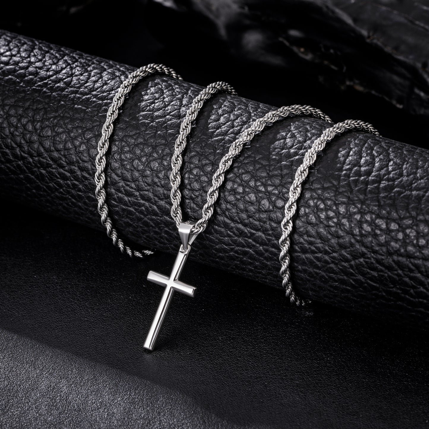 925 Sterling Silver Cross Necklace Twisted Rope Chain N01822