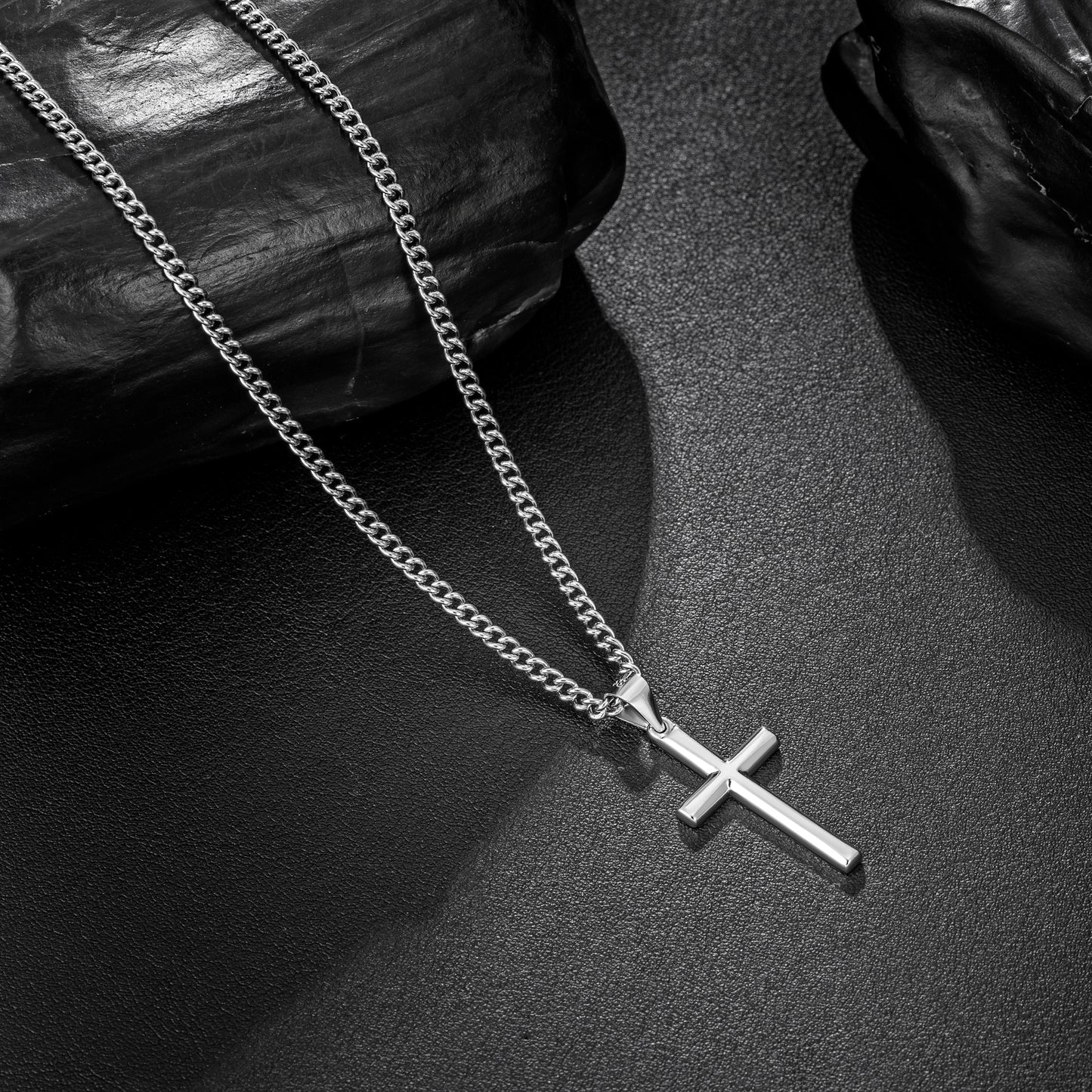 925 Sterling Silver Cross Necklace Curb Chain N01817