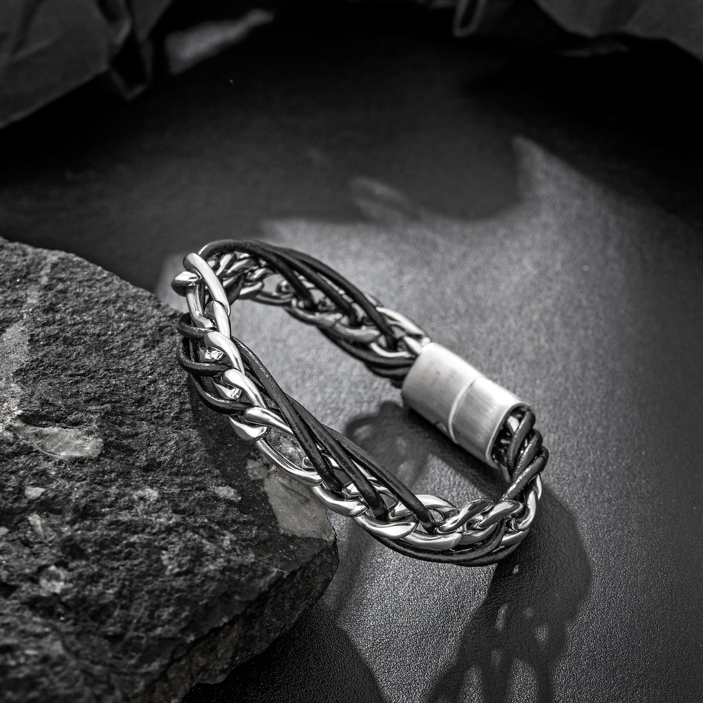 Leather and Steel Bracelet B00631