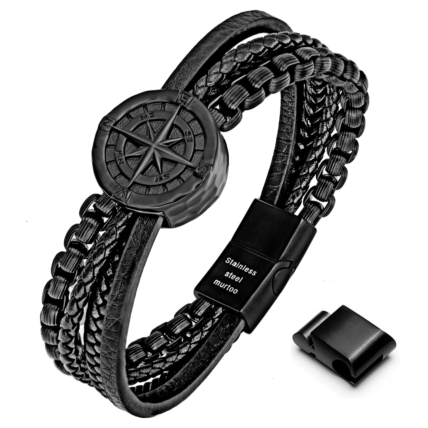 Compass leather bracelet for men B00733