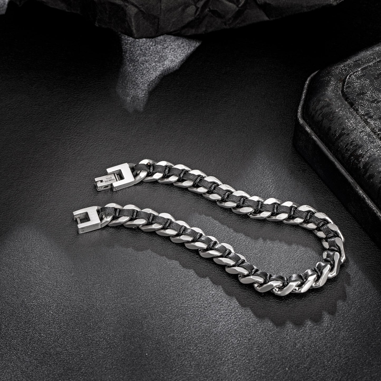 Cuban Link Bracelet For Men with Leather B00807