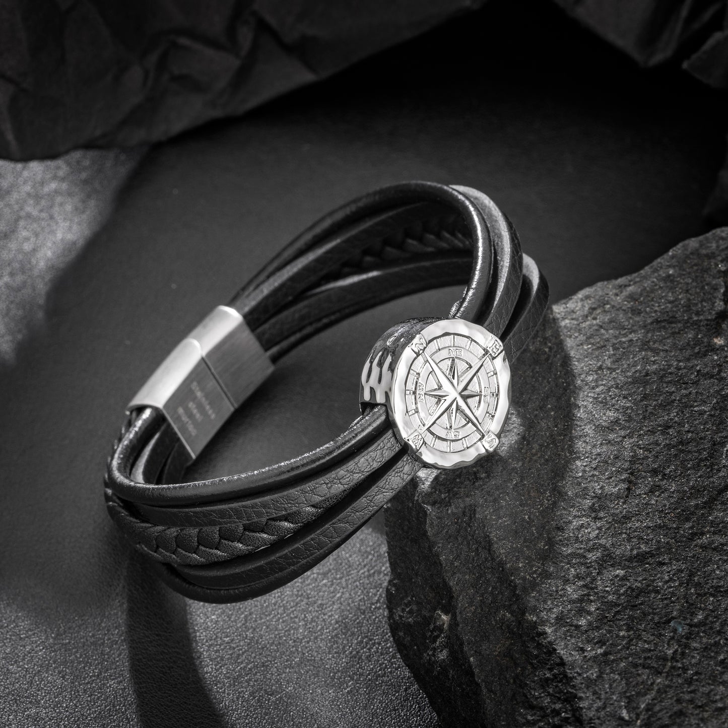Compass leather bracelet for men B00700
