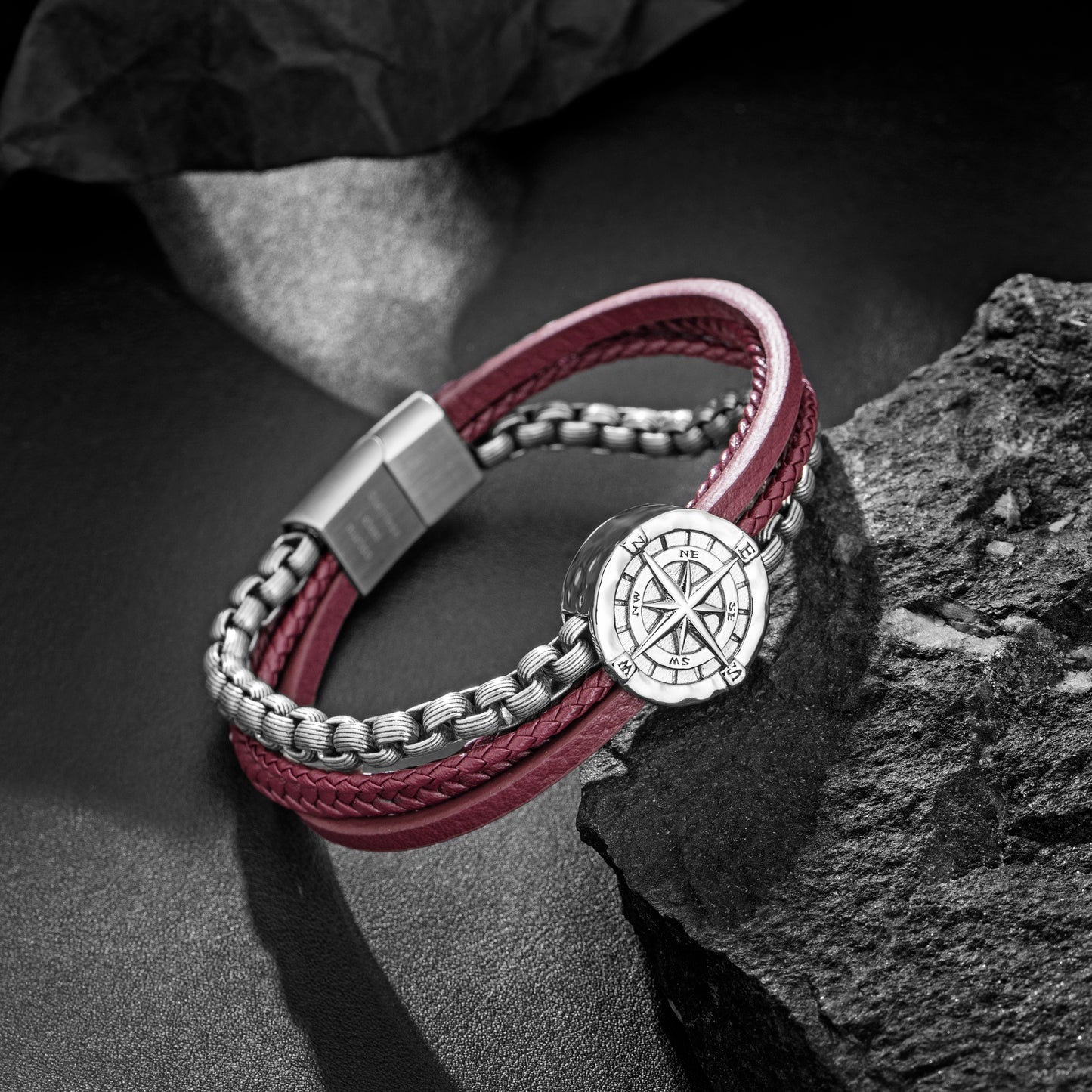 Compass leather bracelet for men B00730