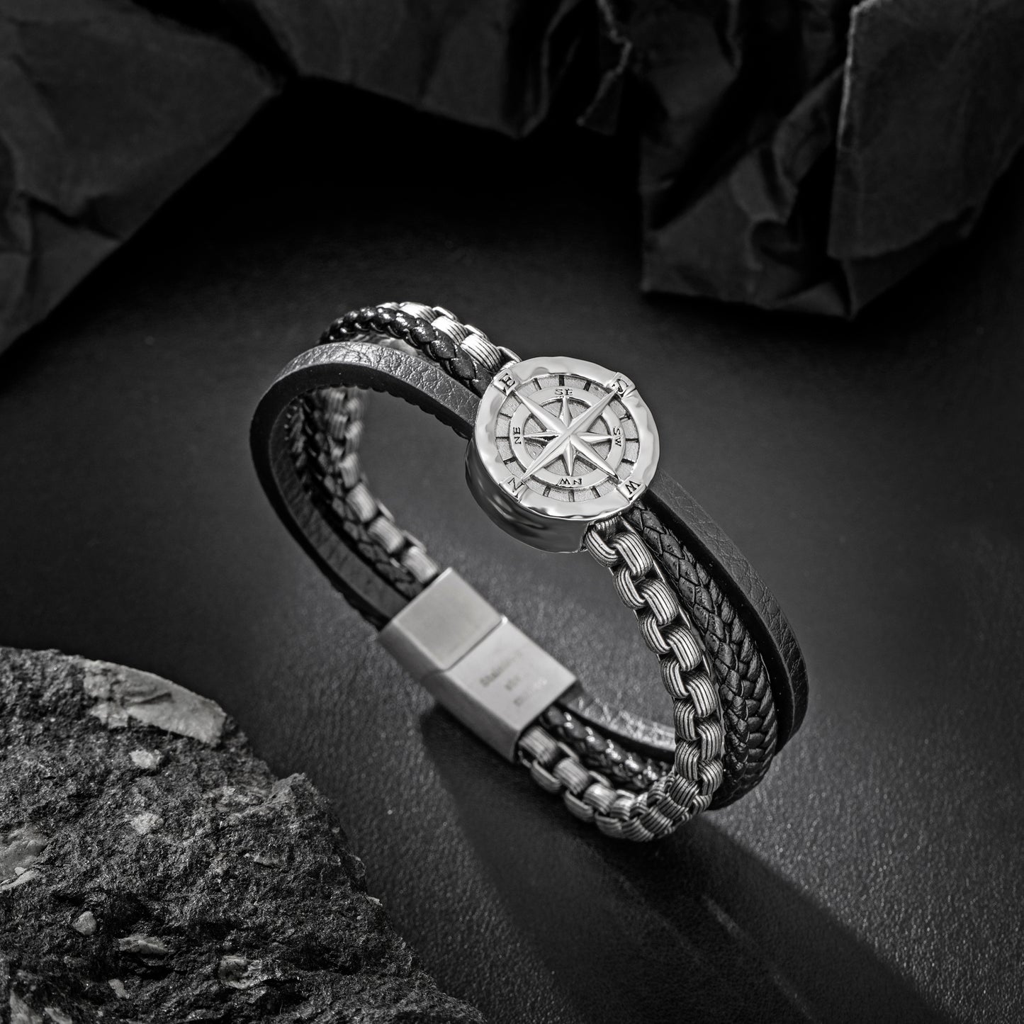 Compass leather bracelet for men B00721