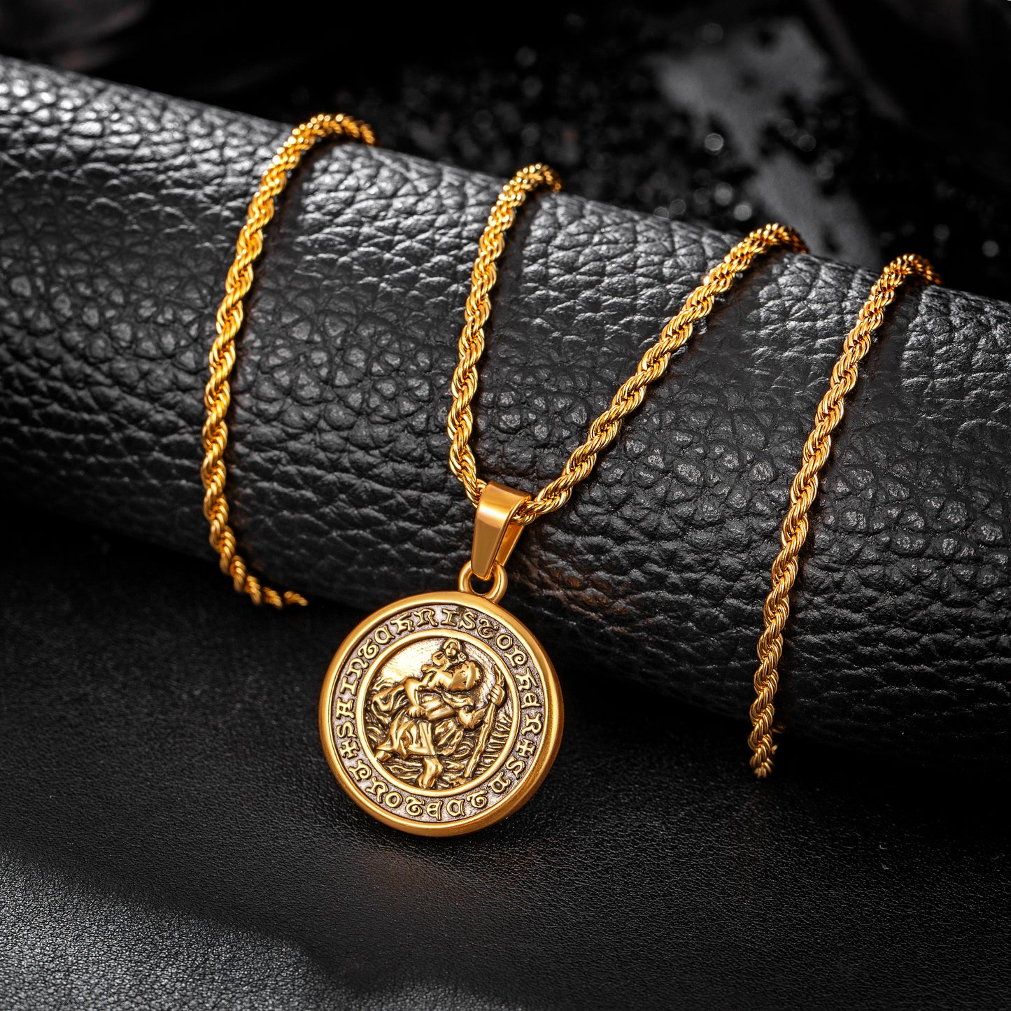 Antique Gold Pendant Necklace Twisted Rope Chain N01012