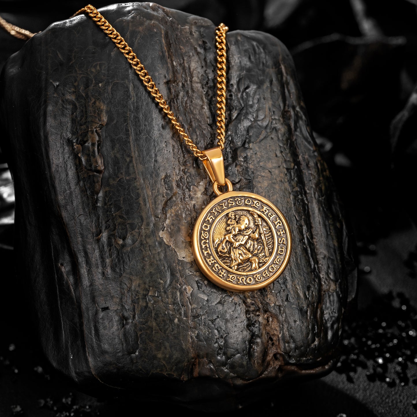Antique Gold Pendant Necklace Curb Chain N01007