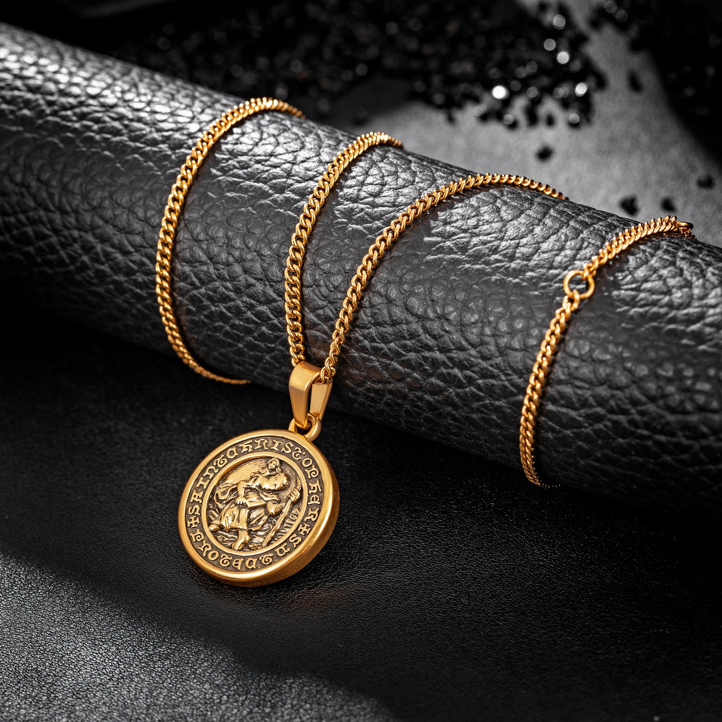 Antique Gold Pendant Necklace Curb Chain N01007