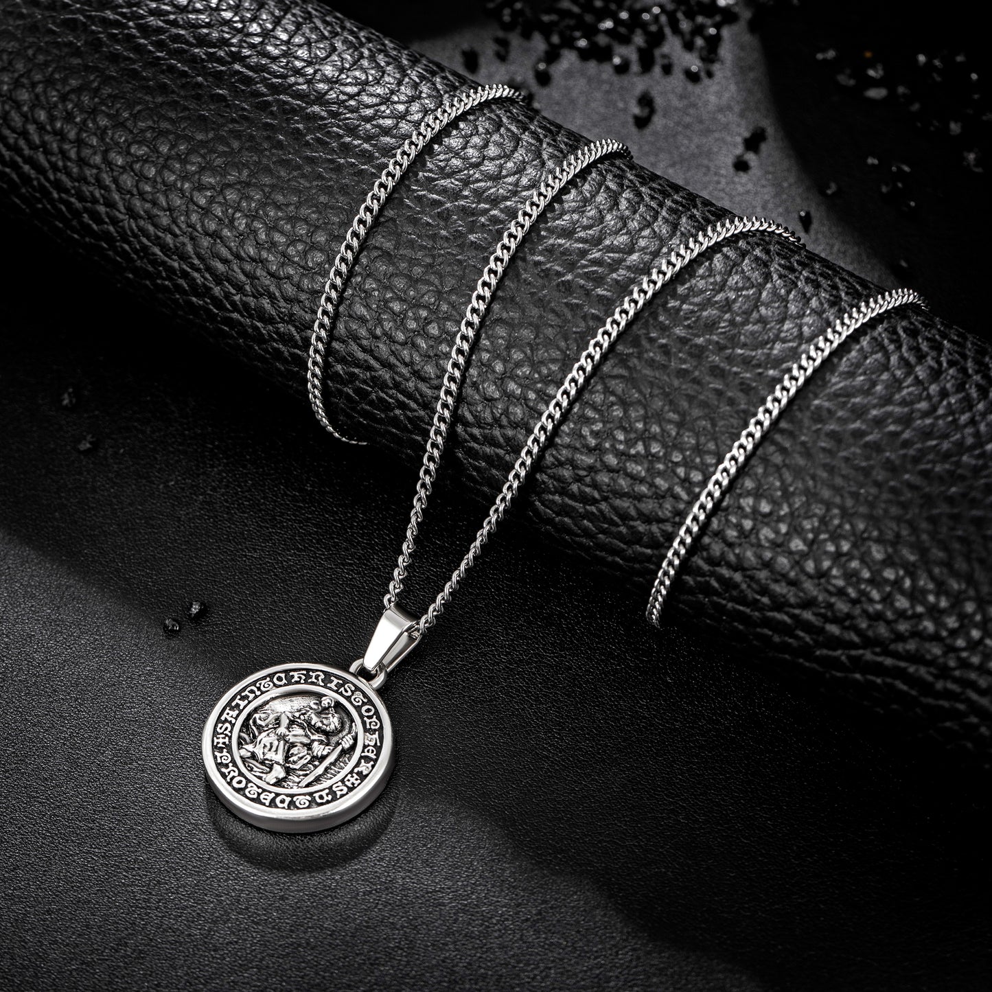 Antique Silver Pendant Necklace Curb Chain N00973