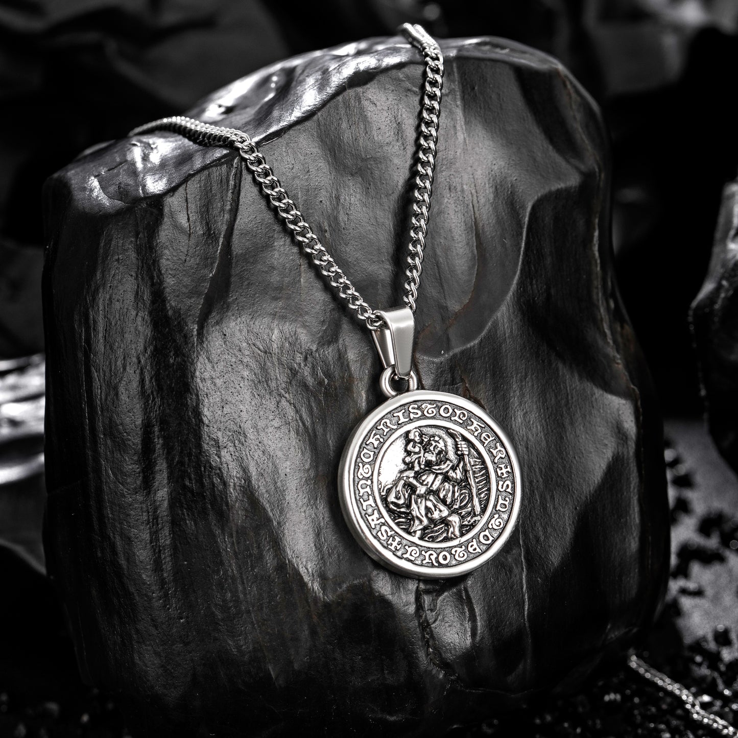 Antique Silver Pendant Necklace Curb Chain N00973