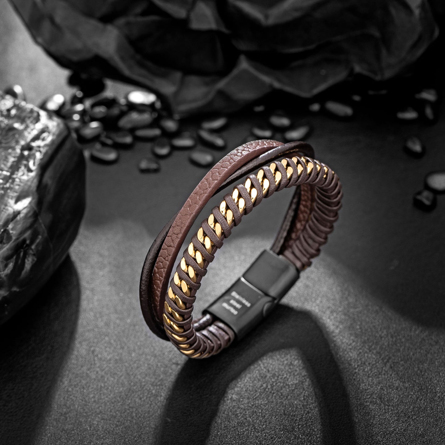 Leather and Steel Bracelet B00786