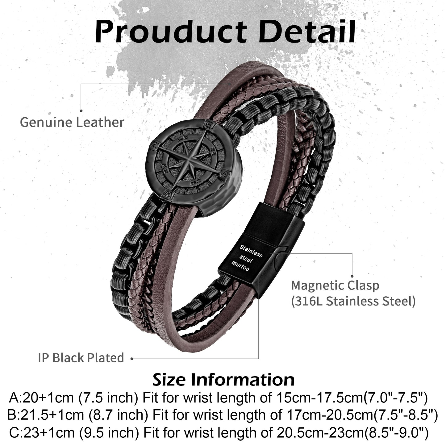 Compass leather bracelet for men B00736