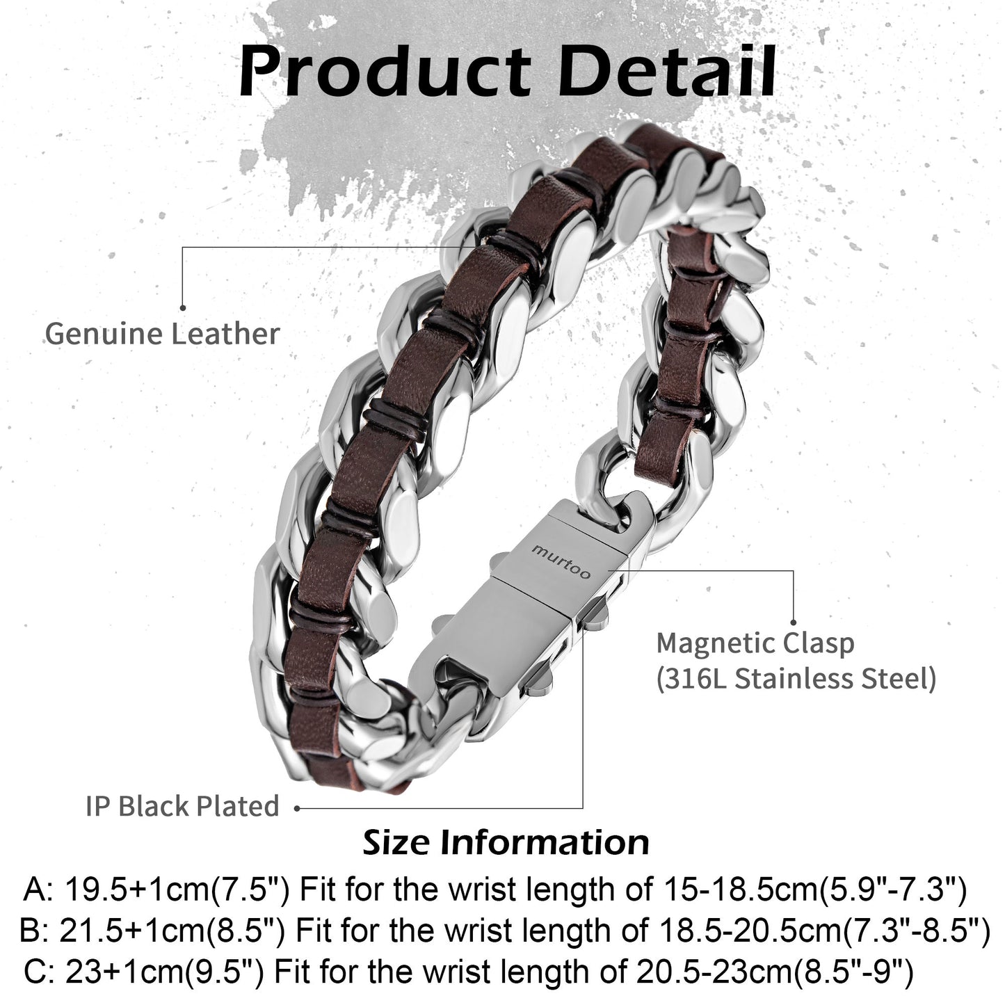 Cuban Link Bracelet For Men with Leather B00819