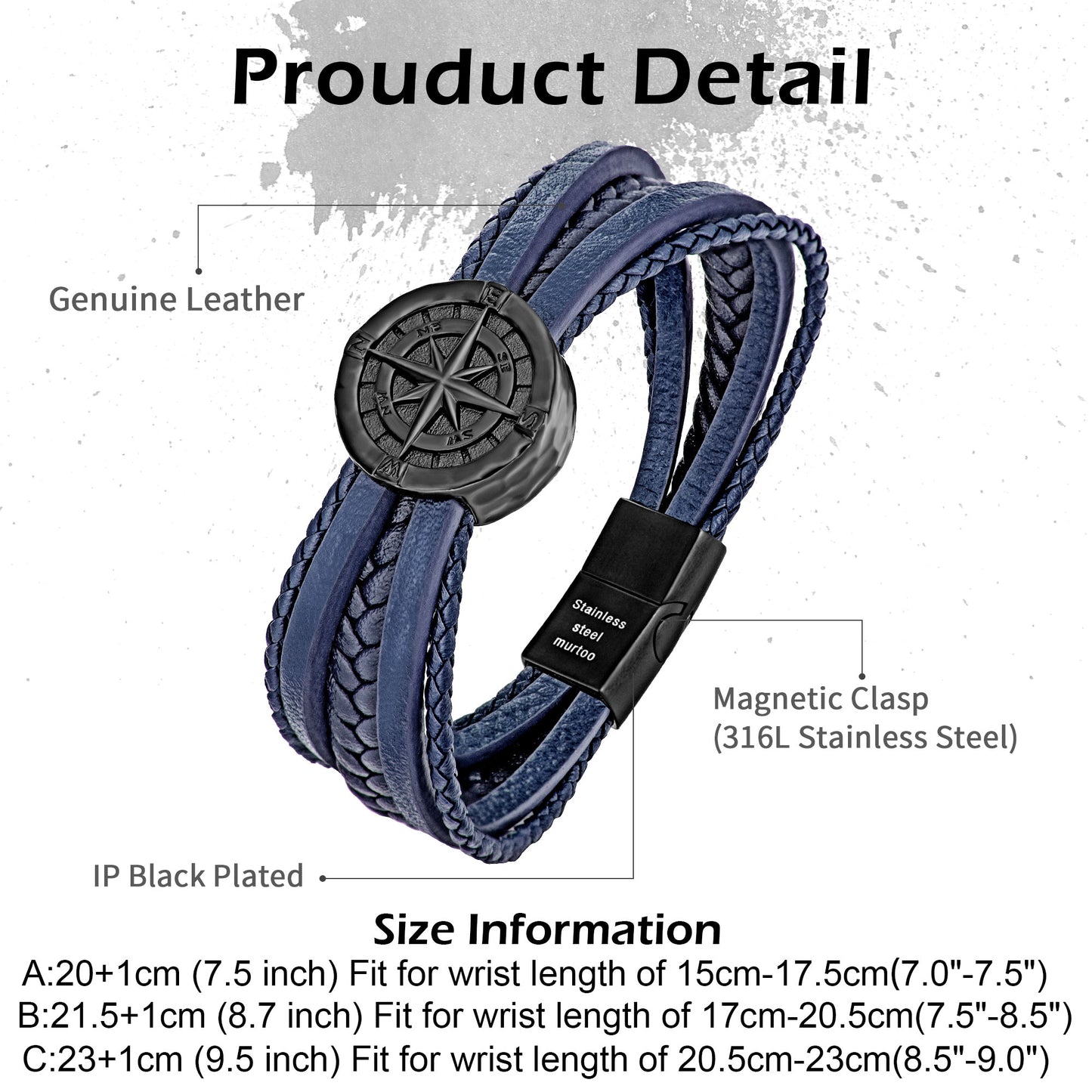 Compass leather bracelet for men B00715
