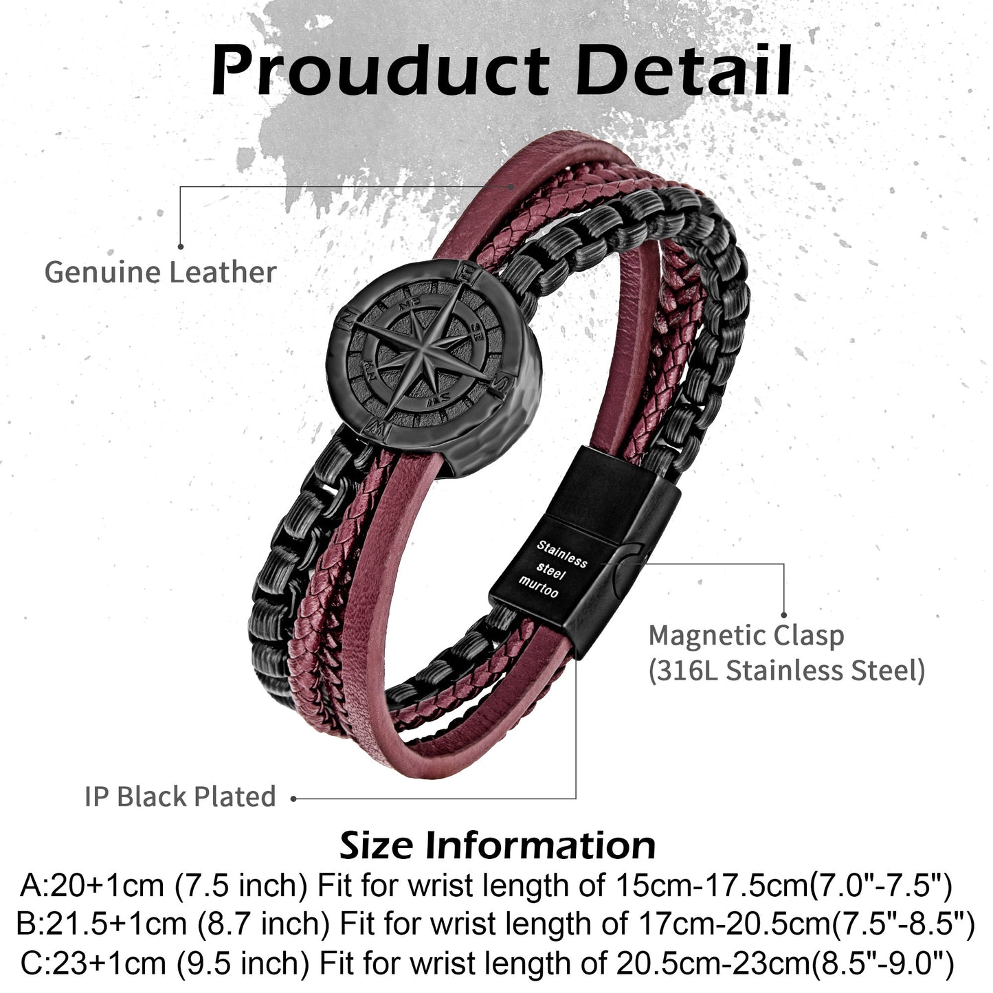 Compass leather bracelet for men B00742