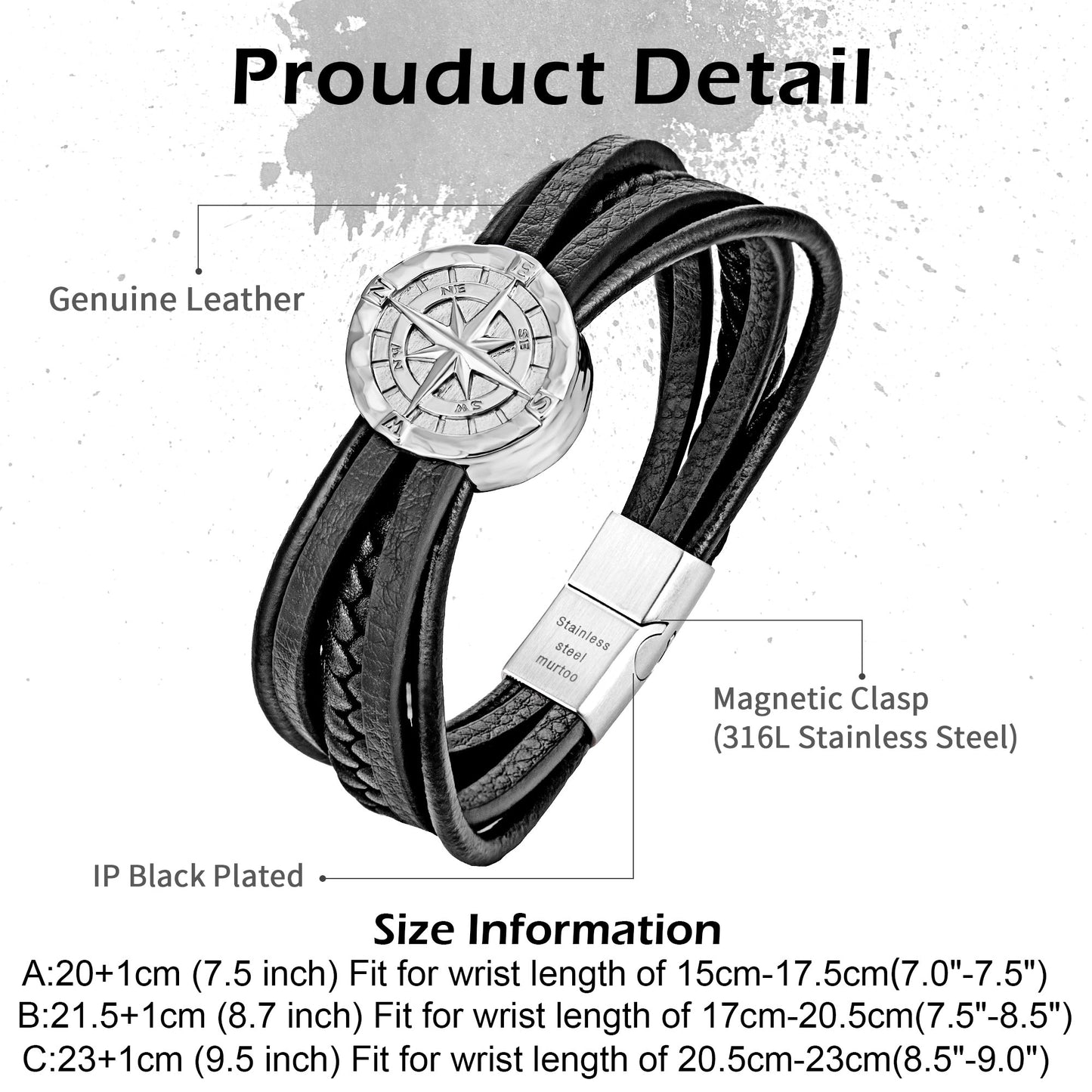 Compass leather bracelet for men B00700