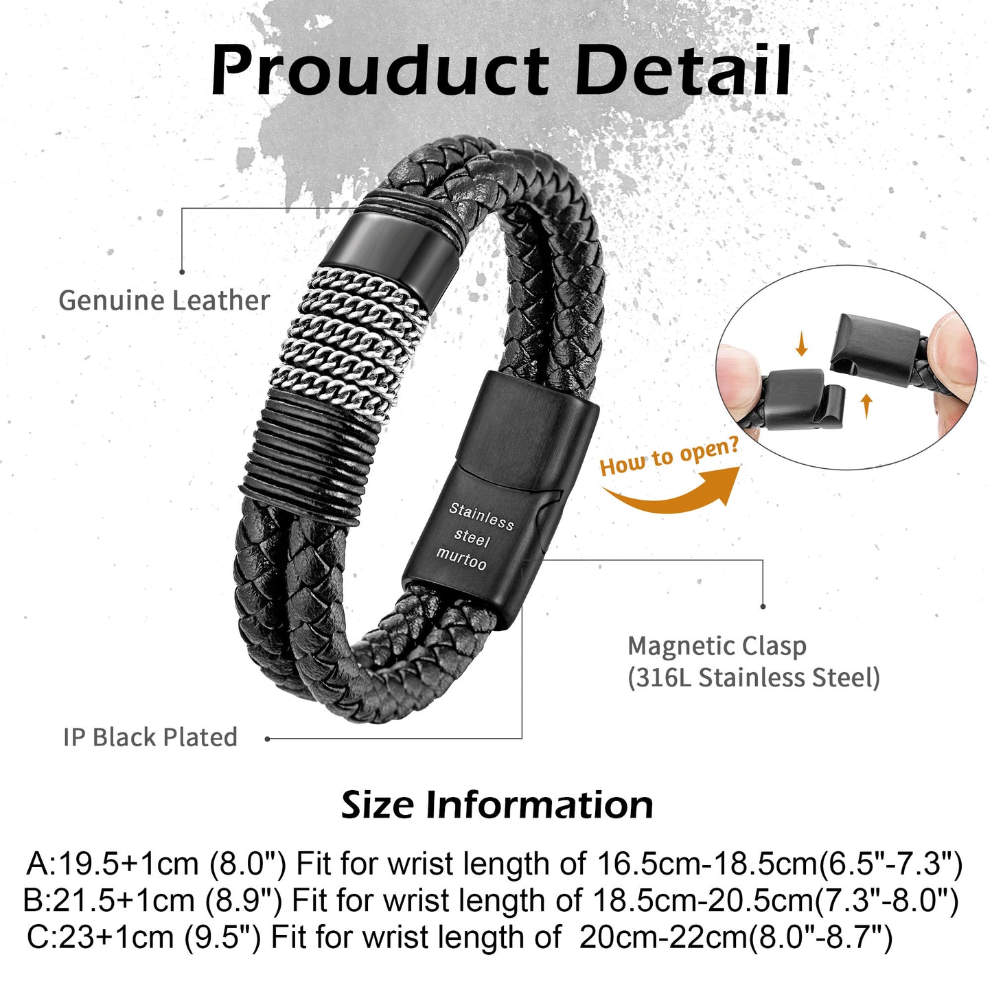 Leather And steel Bracelet B00569
