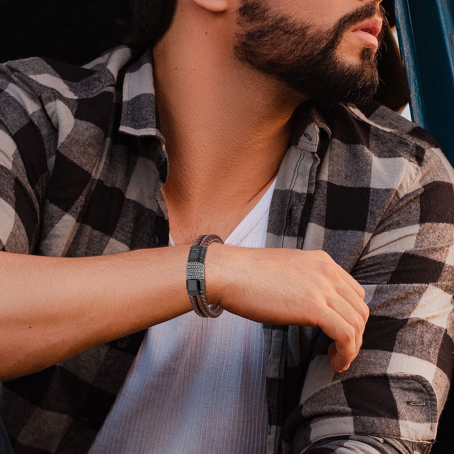 Leather And steel Bracelet B00495