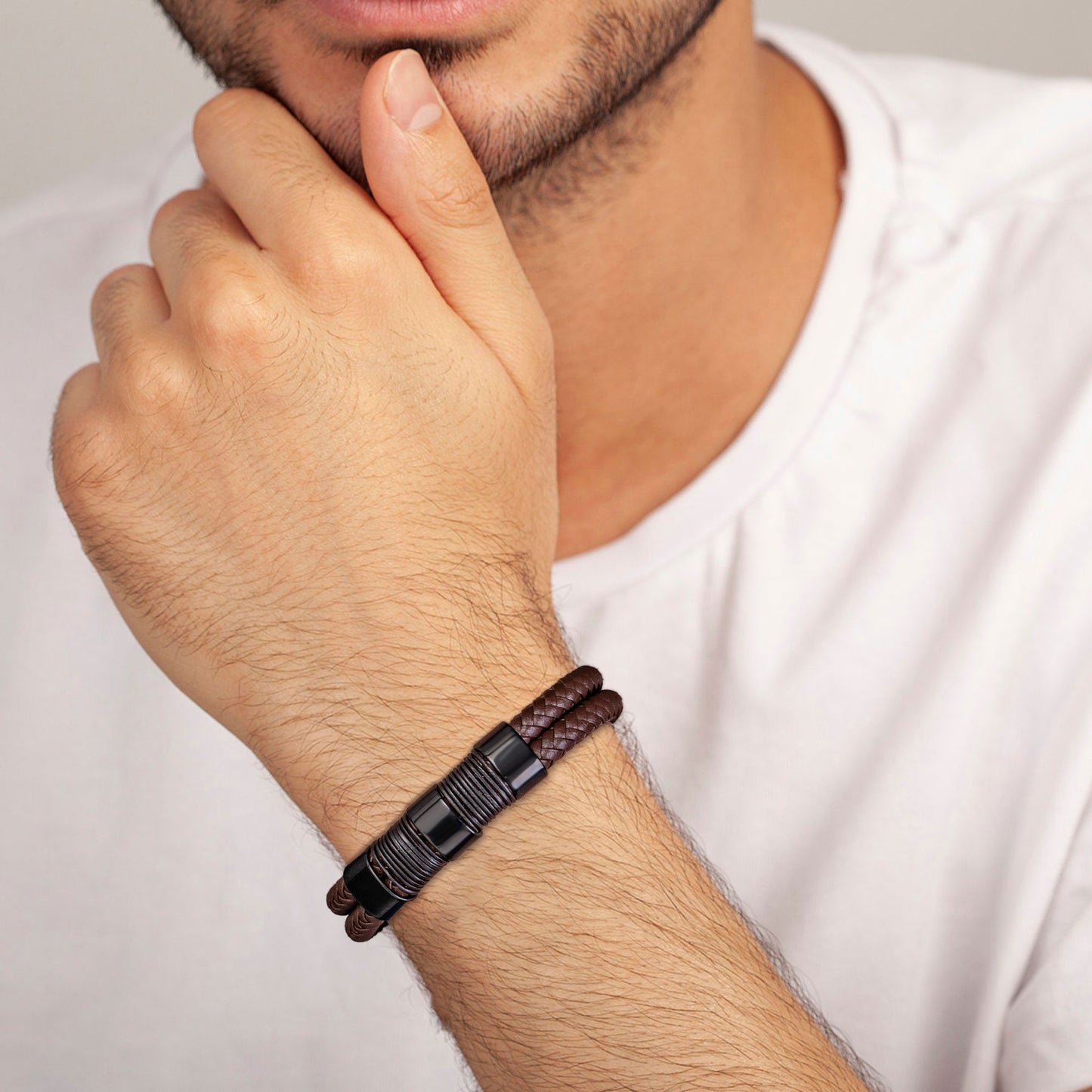 Leather and Steel Bracelet B00528