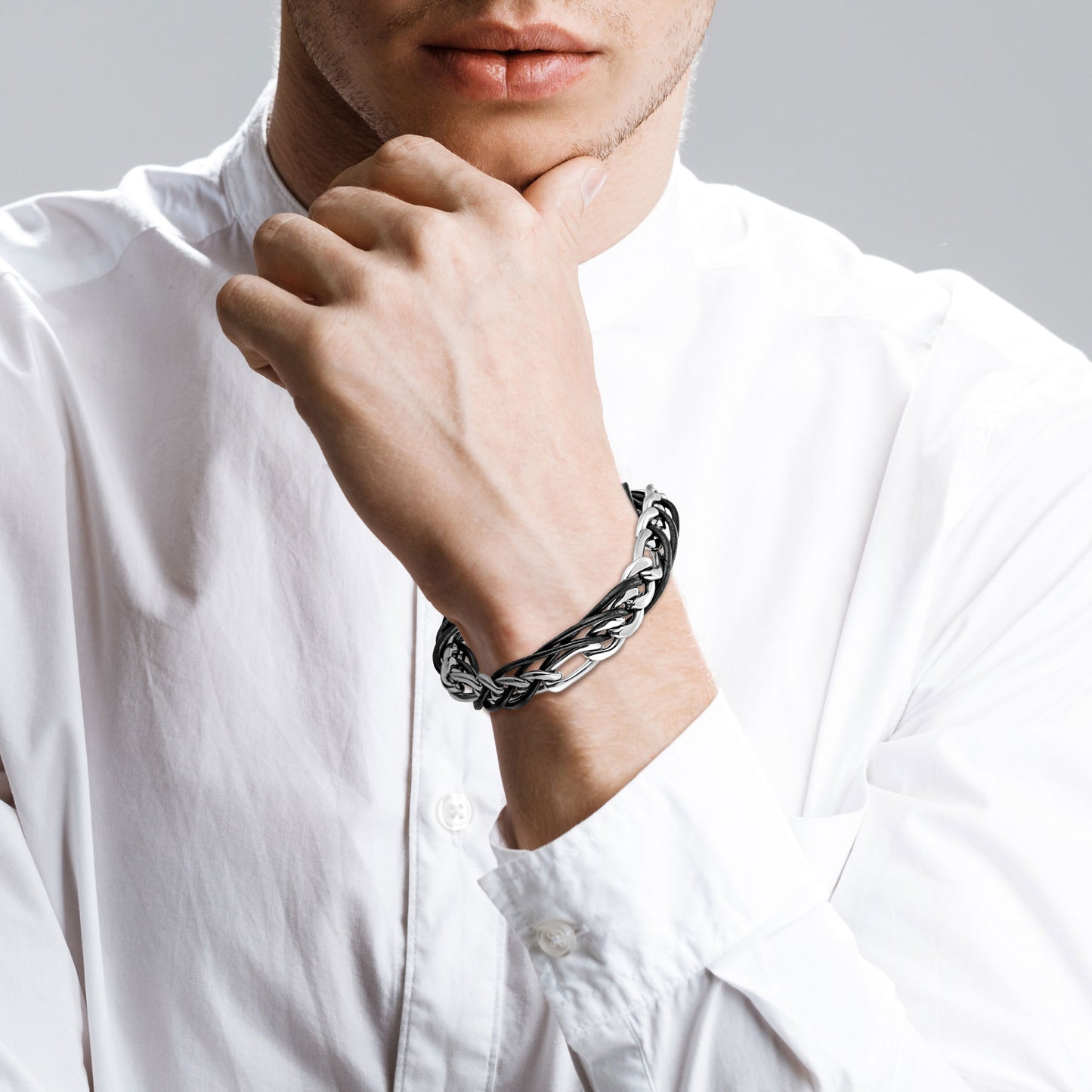 Leather and Steel Bracelet B00631