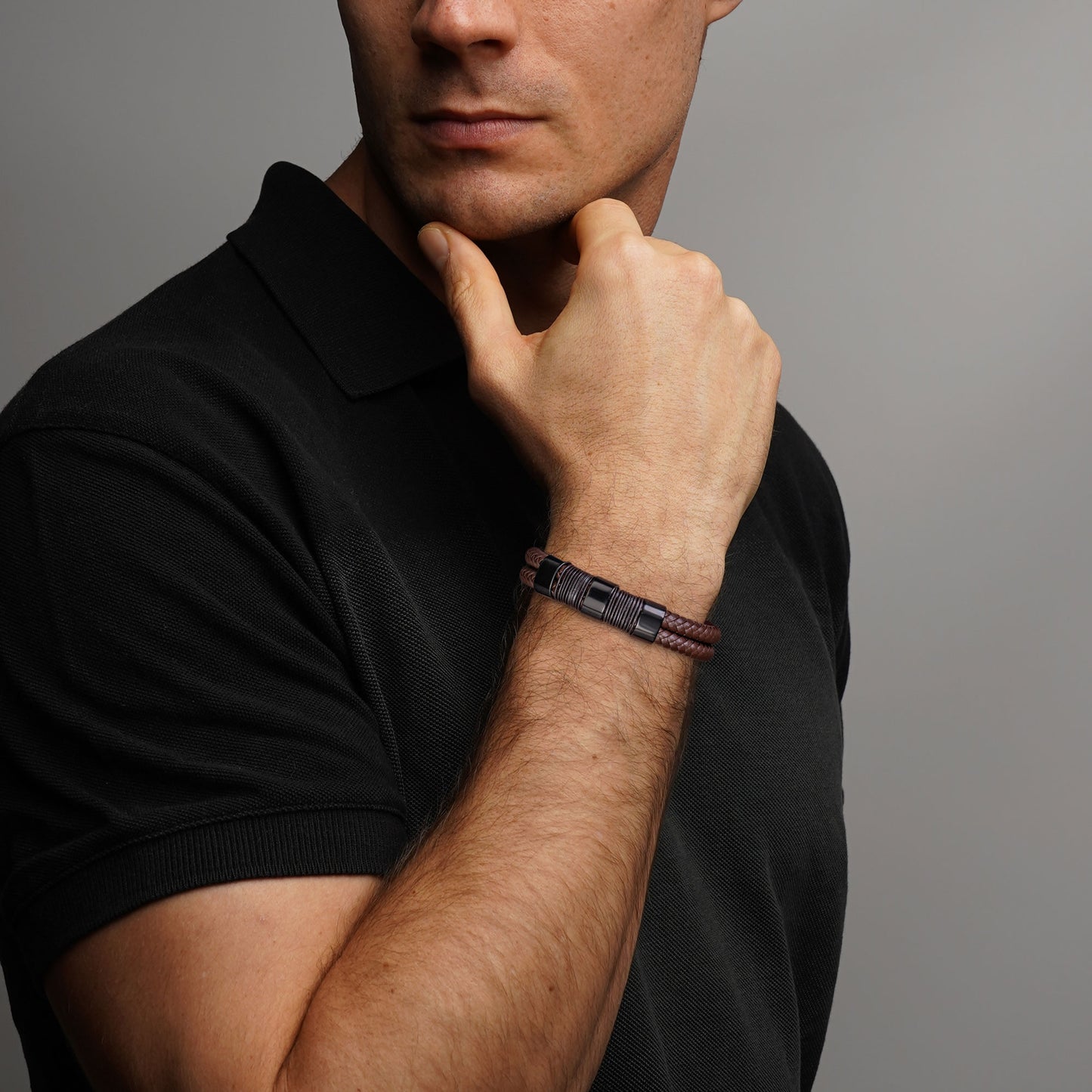 Leather and Steel Bracelet B00528