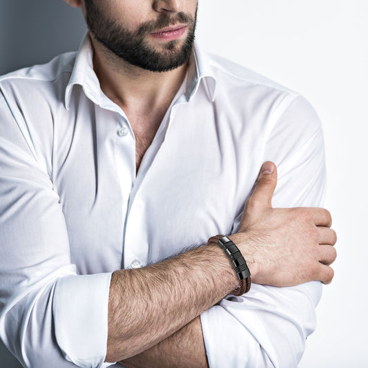 Leather and Steel Bracelet B00531