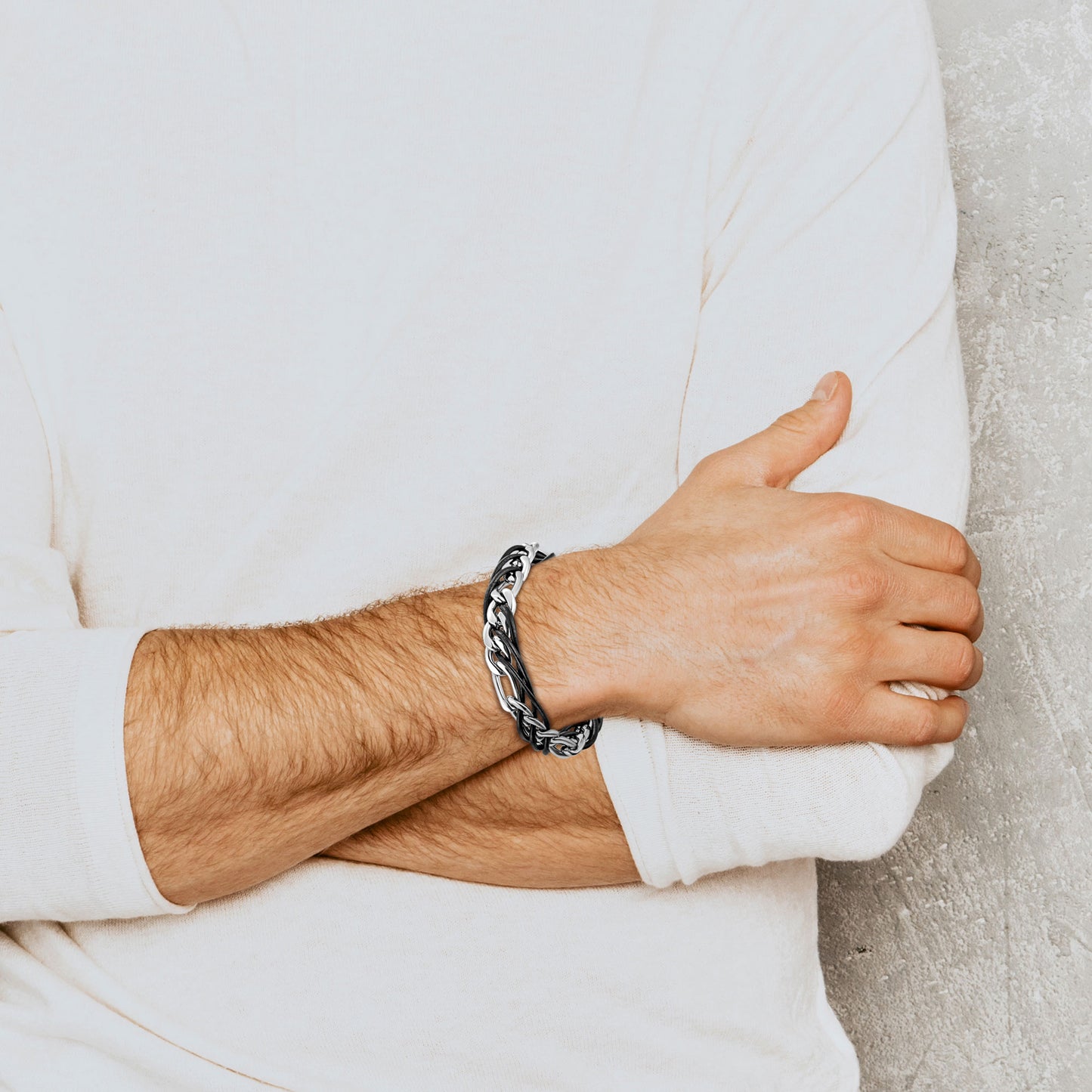 Leather and Steel Bracelet B00631