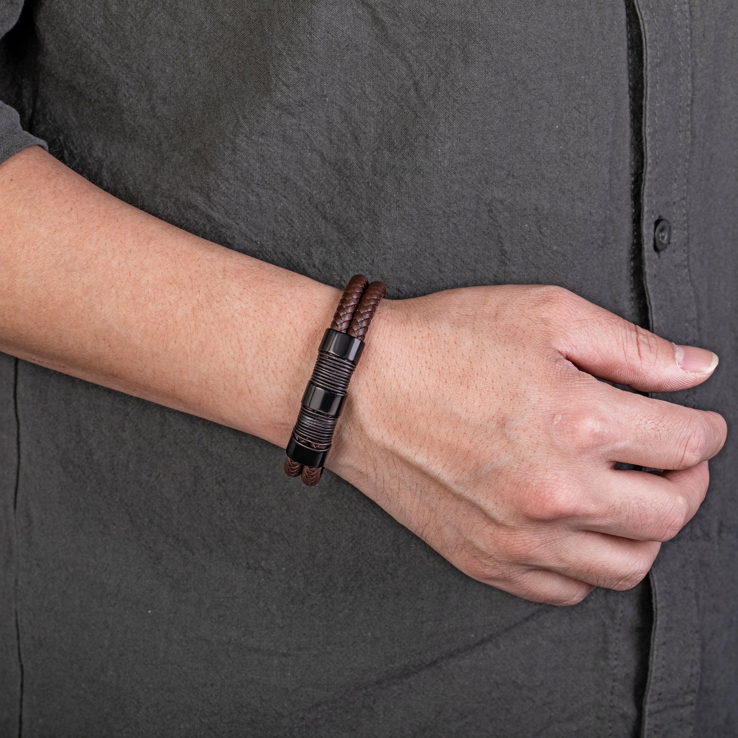 Leather and Steel Bracelet B00528