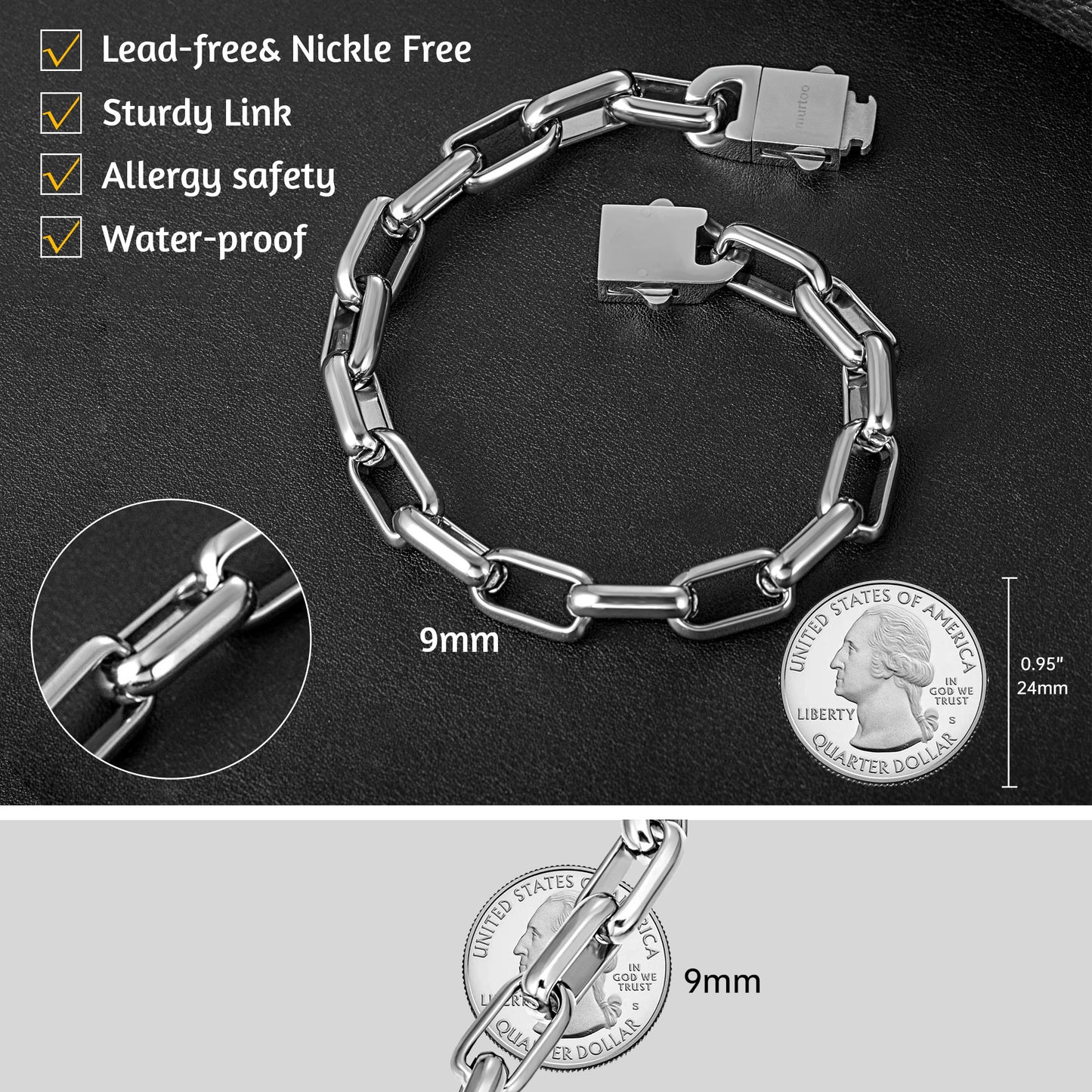 9mm steel bracelet B00407
