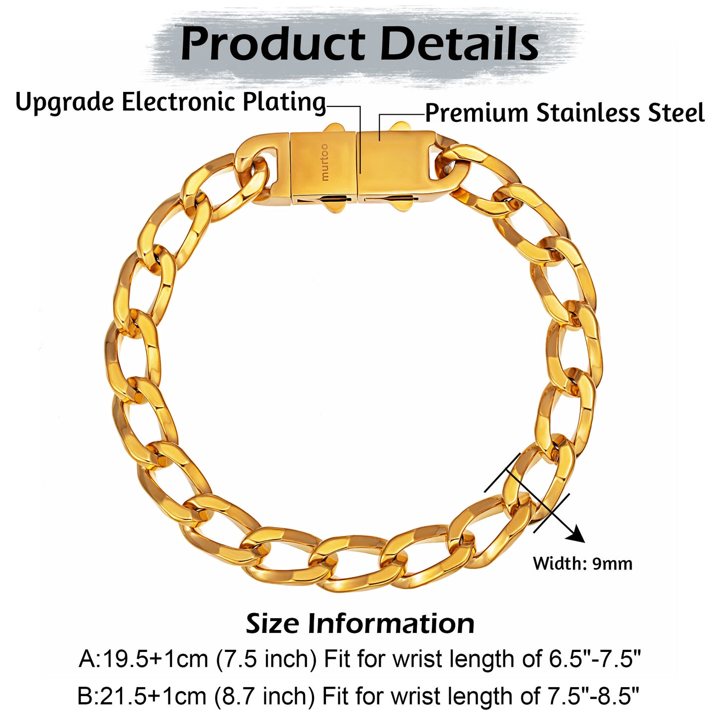 9mm steel bracelet B00387