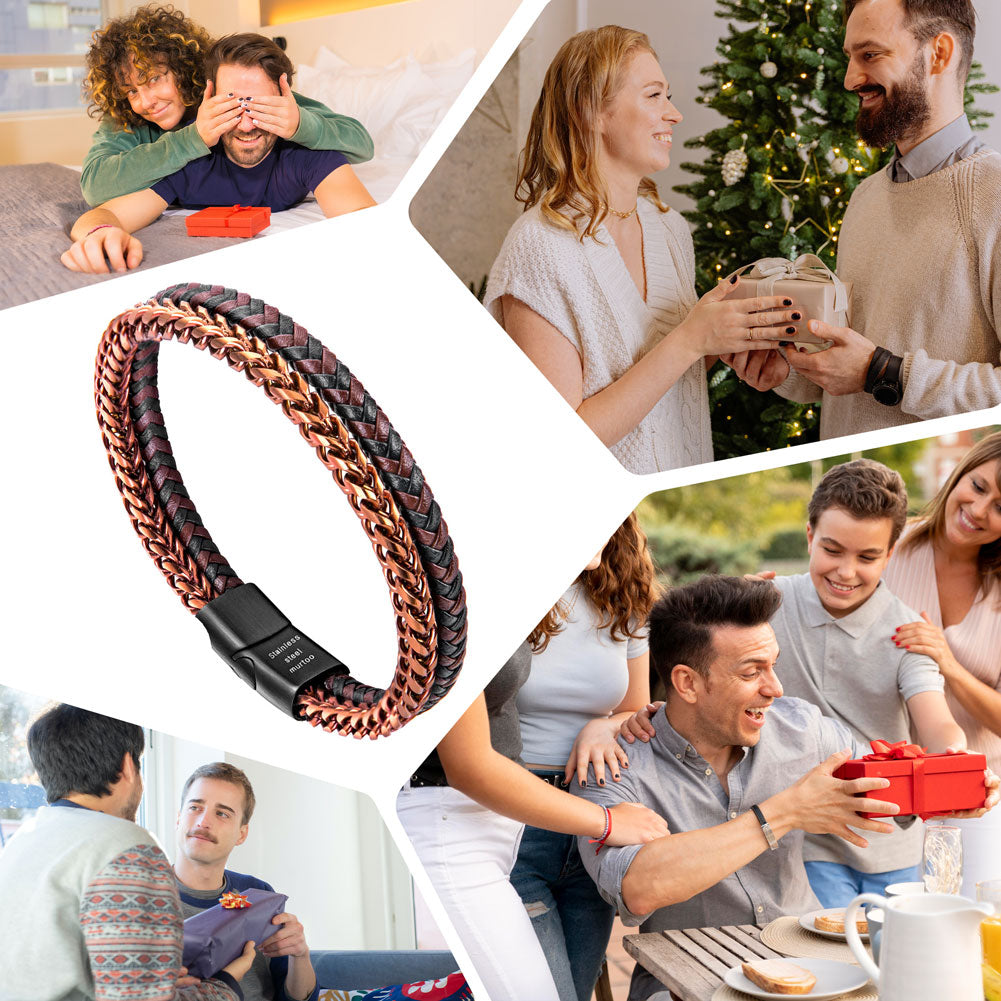 Rose Gold Plated Steel and Leather Bracelet BHR00333