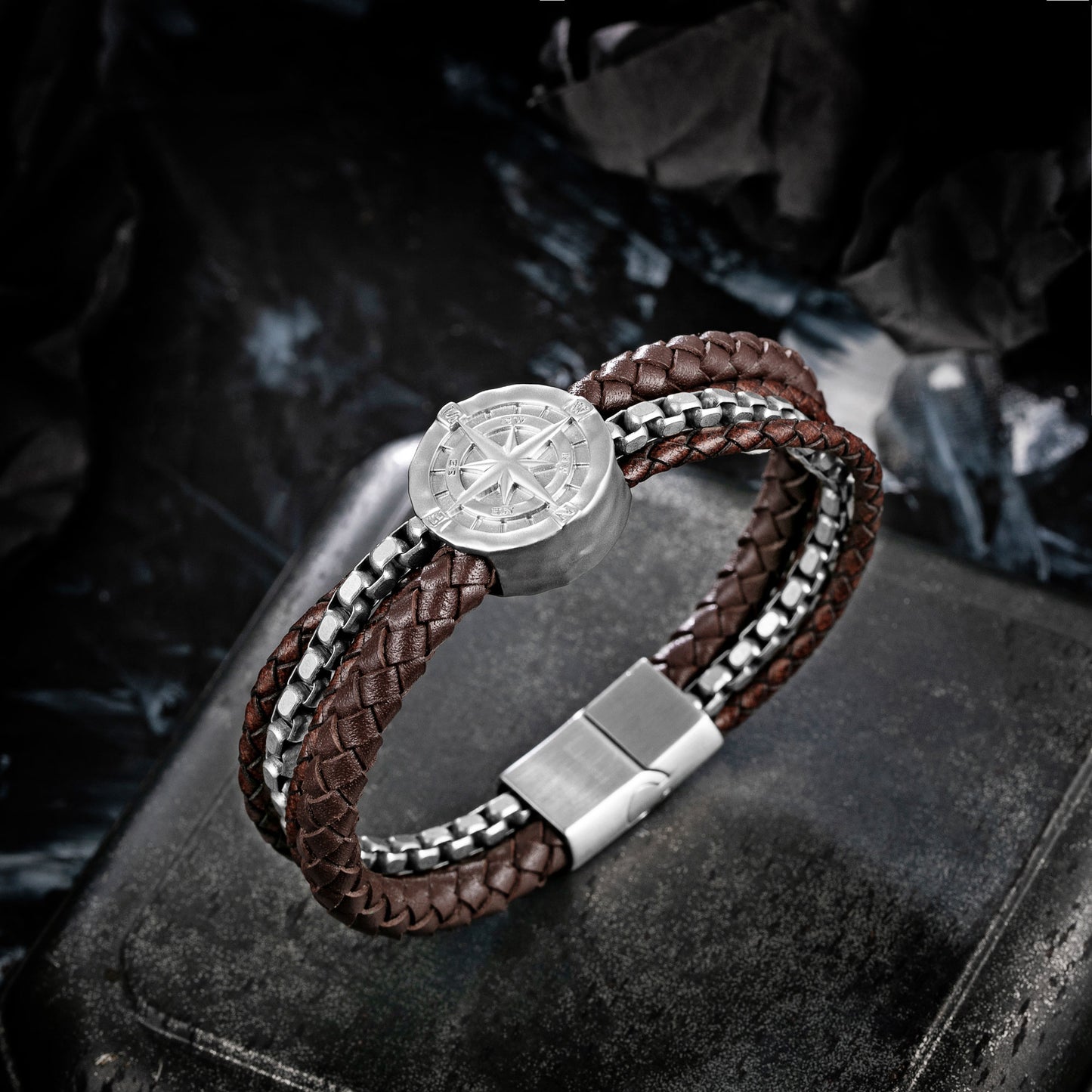 Compass leather bracelet for men B00472