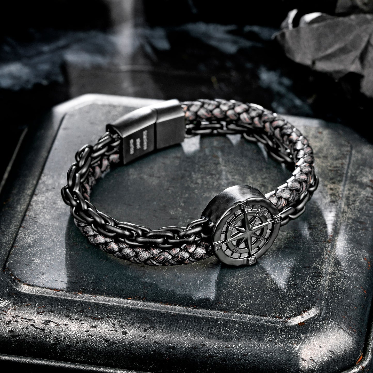 Compass leather bracelet for men B00468