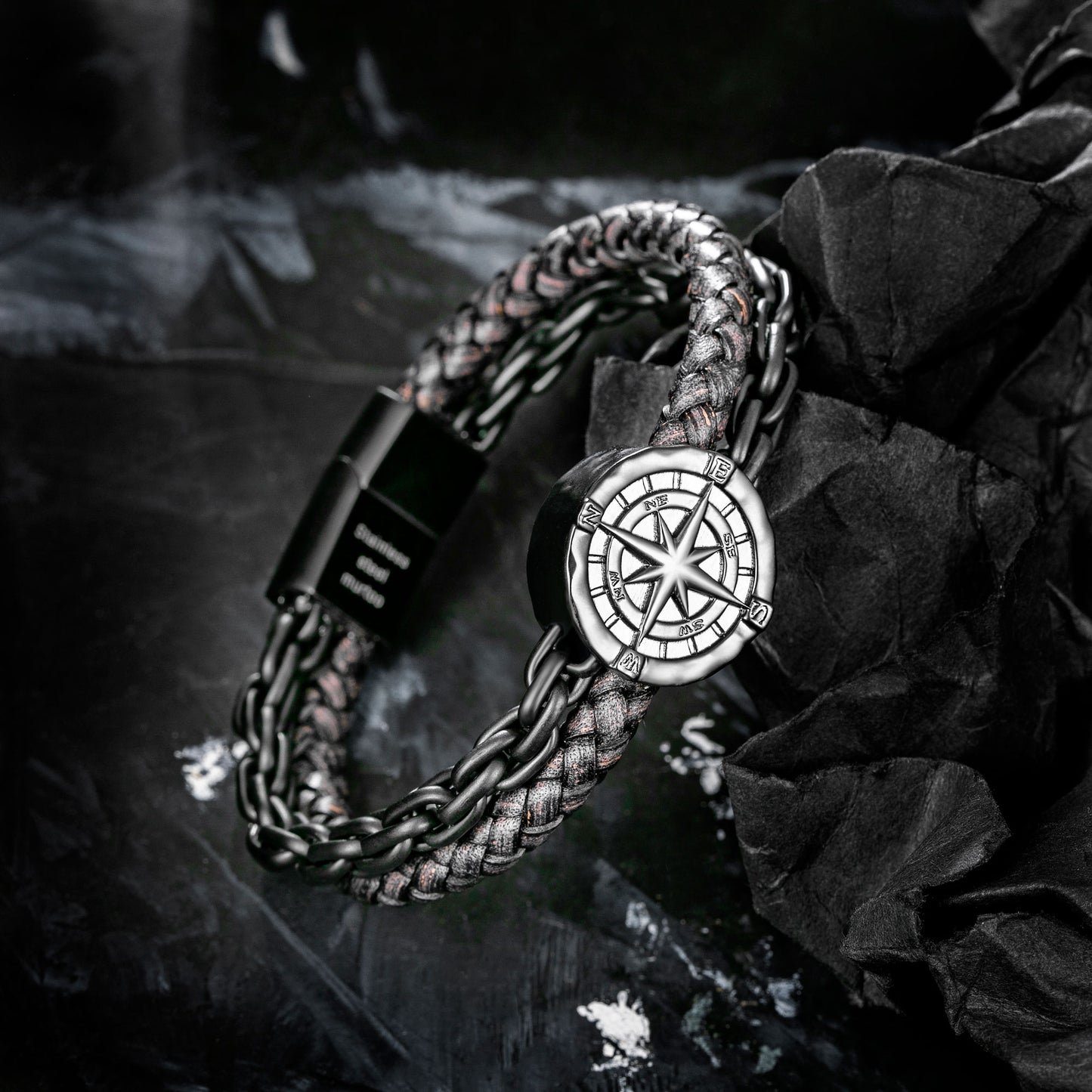 Compass leather bracelet for men B00468