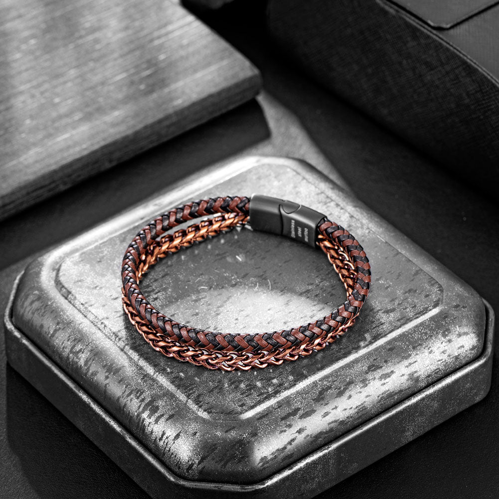 Rose Gold Plated Steel and Leather Bracelet BHR00333
