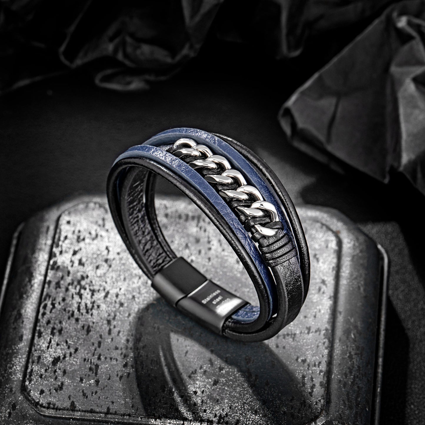 Leather And Steel Bracelet B00425