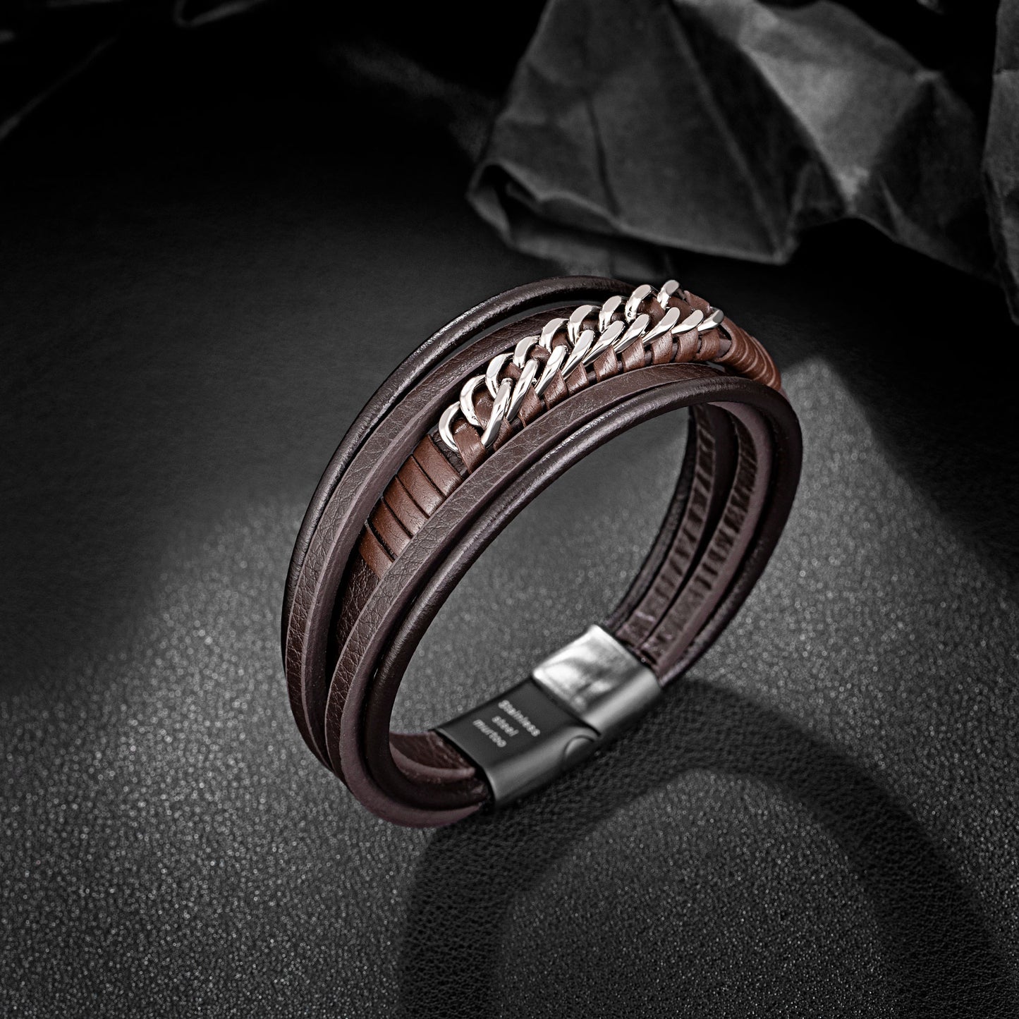Leather And Steel Bracelet B00423