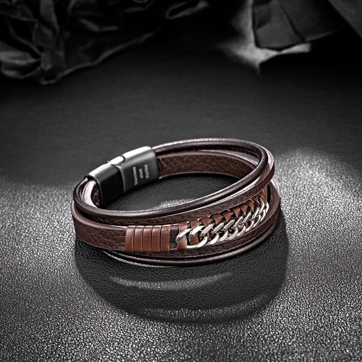 Leather And Steel Bracelet B00423