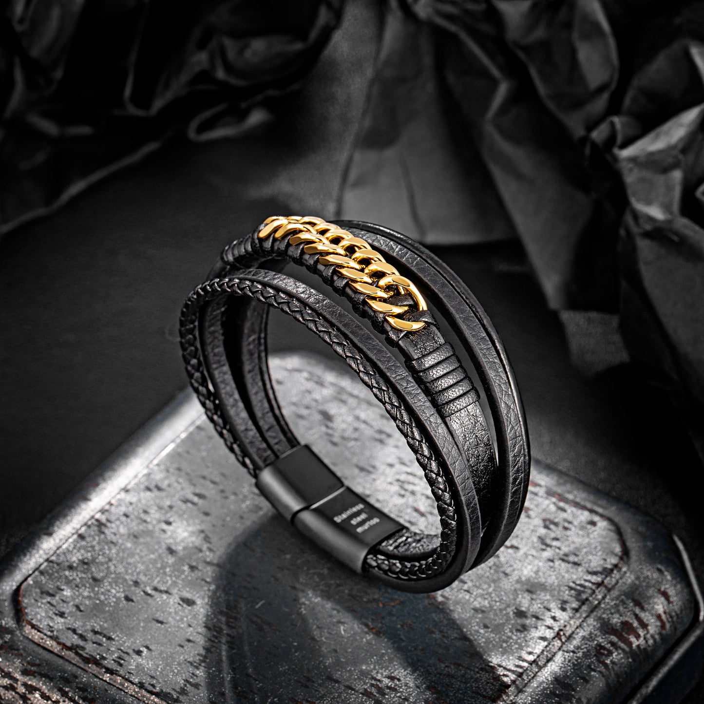 Leather And Steel Bracelet B00427
